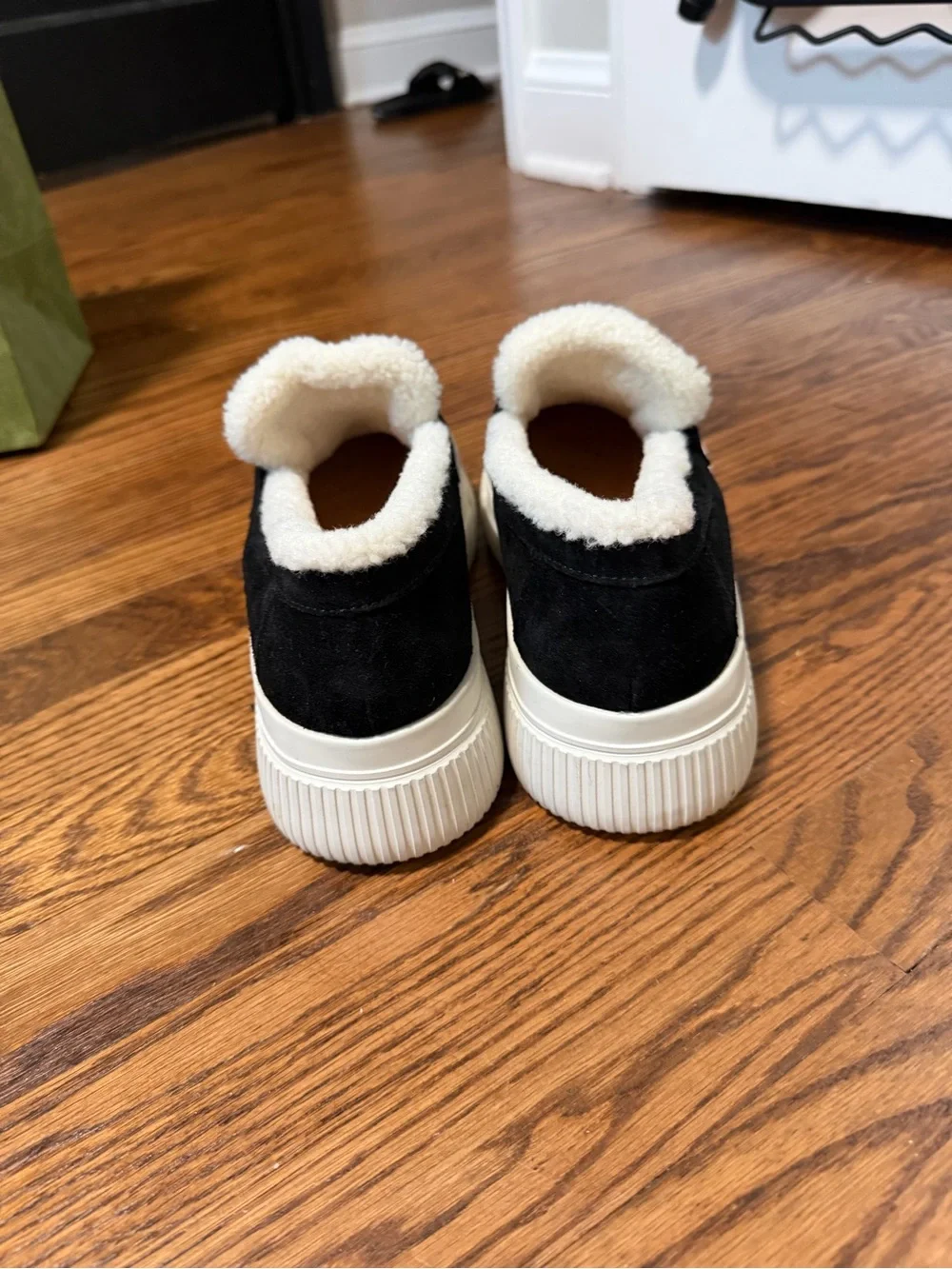 J Slides Black Suede Platform Slip-On with Cream Lining